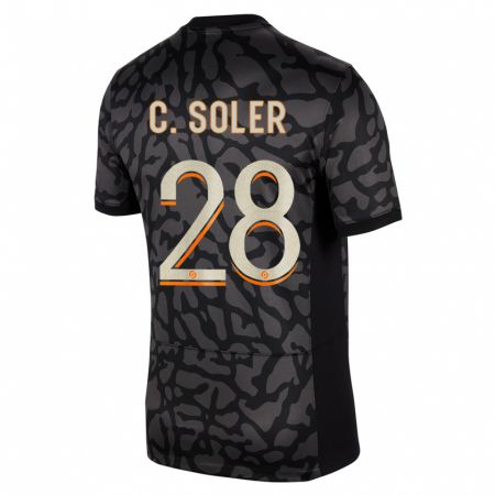 Kandiny Enfant Maillot Carlos Soler #28 Noir Troisieme 2023/24 T-Shirt