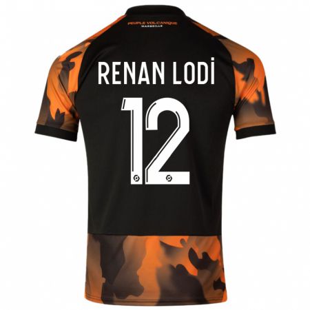 Kandiny Enfant Maillot Renan Lodi #12 Noir Orange Troisieme 2023/24 T-Shirt