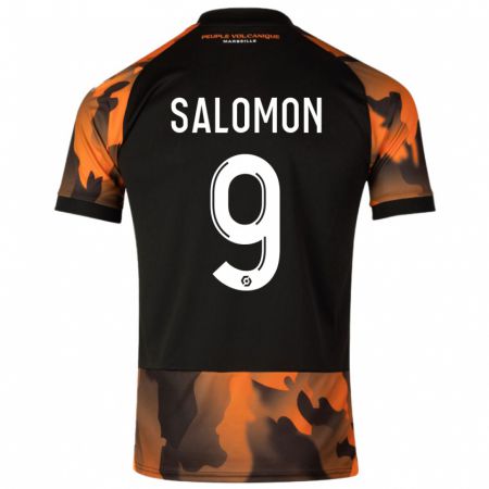 Kandiny Enfant Maillot Maeva Salomon #9 Noir Orange Troisieme 2023/24 T-Shirt