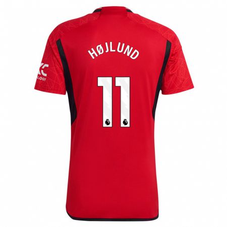 Kandiny Homme Maillot Rasmus Højlund #11 Rouge Tenues Domicile 2023/24 T-Shirt
