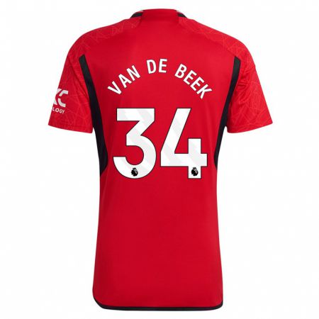 Kandiny Homme Maillot Donny Van De Beek #34 Rouge Tenues Domicile 2023/24 T-Shirt