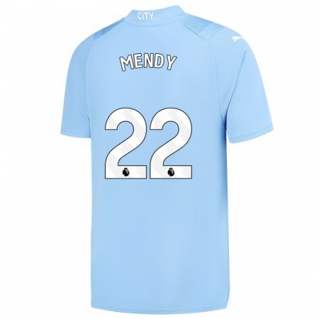 Kandiny Homme Maillot Benjamin Mendy #22 Bleu Clair Tenues Domicile 2023/24 T-Shirt