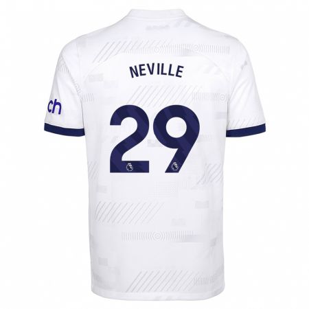 Kandiny Homme Maillot Ashleigh Neville #29 Blanc Tenues Domicile 2023/24 T-Shirt