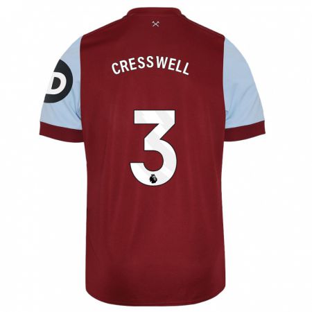 Kandiny Homme Maillot Aaron Cresswell #3 Bordeaux Tenues Domicile 2023/24 T-Shirt