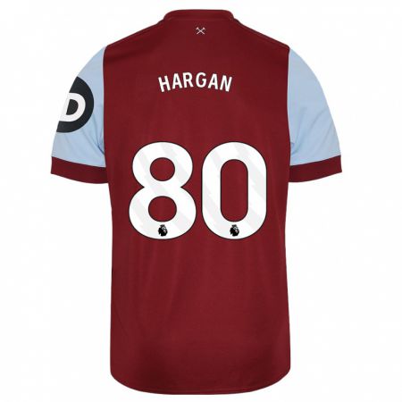 Kandiny Homme Maillot Riley Hargan #80 Bordeaux Tenues Domicile 2023/24 T-Shirt