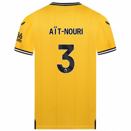 Kandiny Homme Maillot Rayan Aït-Nouri #3 Jaune Tenues Domicile 2023/24 T-Shirt