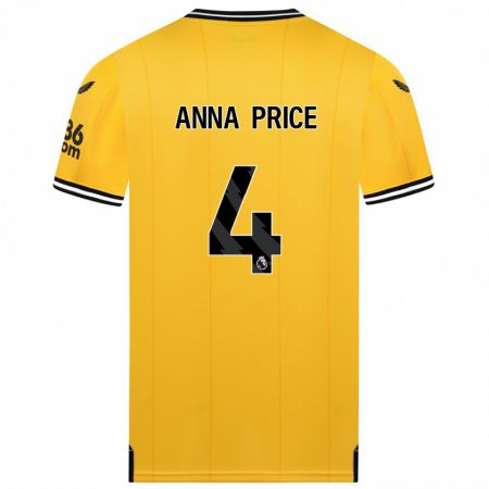 Kandiny Homme Maillot Anna Price #4 Jaune Tenues Domicile 2023/24 T-Shirt