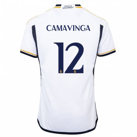 Kandiny Homme Maillot Eduardo Camavinga #12 Blanc Tenues Domicile 2023/24 T-Shirt