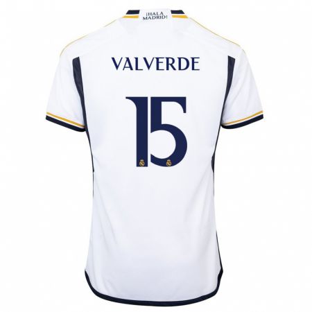 Kandiny Homme Maillot Federico Valverde #15 Blanc Tenues Domicile 2023/24 T-Shirt