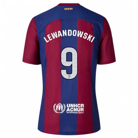 Kandiny Homme Maillot Robert Lewandowski #9 Rouge Bleu Tenues Domicile 2023/24 T-Shirt
