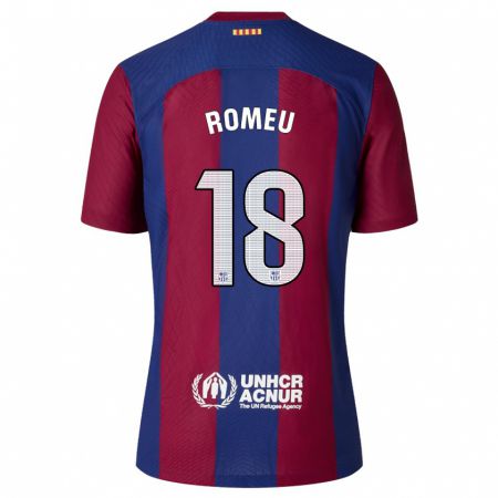 Kandiny Homme Maillot Oriol Romeu #18 Rouge Bleu Tenues Domicile 2023/24 T-Shirt