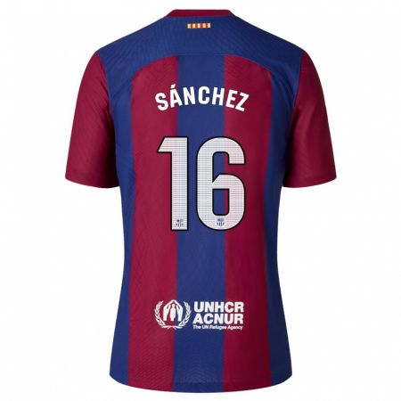 Kandiny Homme Maillot Edu Sánchez #16 Rouge Bleu Tenues Domicile 2023/24 T-Shirt