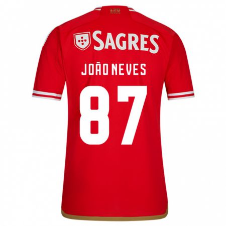 Kandiny Homme Maillot João Neves #87 Rouge Tenues Domicile 2023/24 T-Shirt