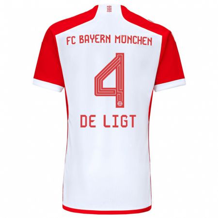 Kandiny Homme Maillot Matthijs De Ligt #4 Rouge Blanc Tenues Domicile 2023/24 T-Shirt