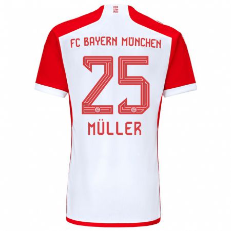 Kandiny Homme Maillot Thomas Müller #25 Rouge Blanc Tenues Domicile 2023/24 T-Shirt