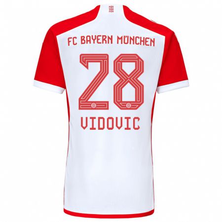 Kandiny Homme Maillot Gabriel Vidovic #28 Rouge Blanc Tenues Domicile 2023/24 T-Shirt