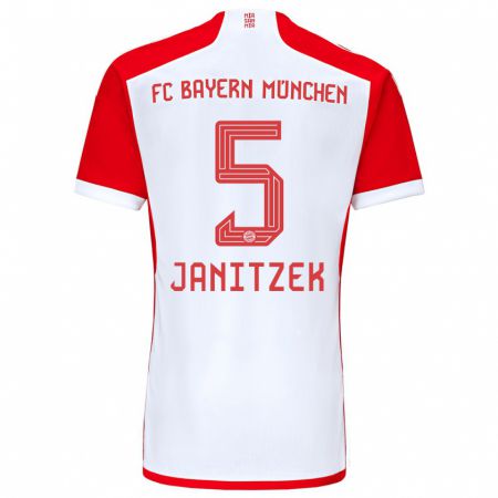 Kandiny Homme Maillot Justin Janitzek #5 Rouge Blanc Tenues Domicile 2023/24 T-Shirt