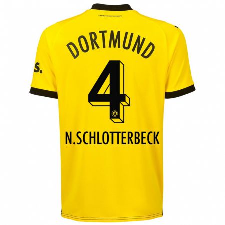 Kandiny Homme Maillot Nico Schlotterbeck #4 Jaune Tenues Domicile 2023/24 T-Shirt