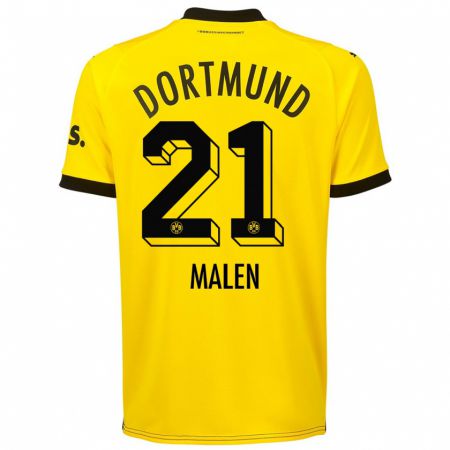 Kandiny Homme Maillot Donyell Malen #21 Jaune Tenues Domicile 2023/24 T-Shirt