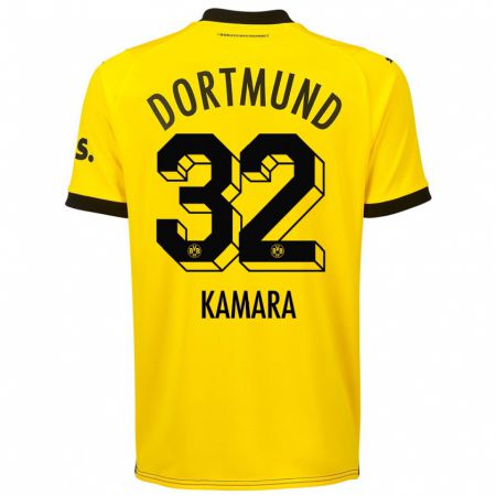 Kandiny Homme Maillot Abdoulaye Kamara #32 Jaune Tenues Domicile 2023/24 T-Shirt