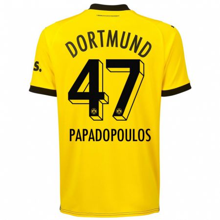 Kandiny Homme Maillot Antonios Papadopoulos #47 Jaune Tenues Domicile 2023/24 T-Shirt