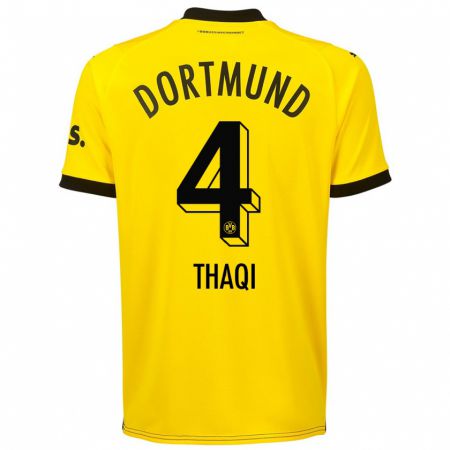 Kandiny Homme Maillot Albin Thaqi #4 Jaune Tenues Domicile 2023/24 T-Shirt