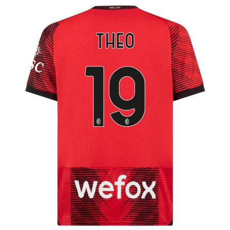 Kandiny Homme Maillot Theo Hernández #19 Rouge Noir Tenues Domicile 2023/24 T-Shirt