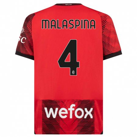 Kandiny Homme Maillot Mattia Malaspina #4 Rouge Noir Tenues Domicile 2023/24 T-Shirt