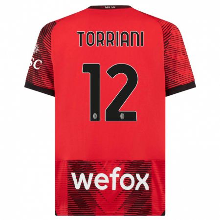 Kandiny Homme Maillot Lorenzo Torriani #12 Rouge Noir Tenues Domicile 2023/24 T-Shirt