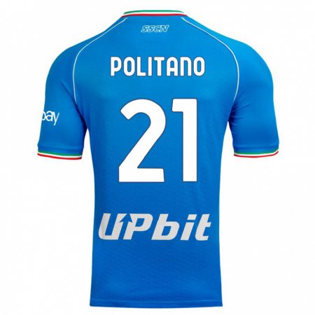 Kandiny Homme Maillot Matteo Politano #21 Bleu Ciel Tenues Domicile 2023/24 T-Shirt