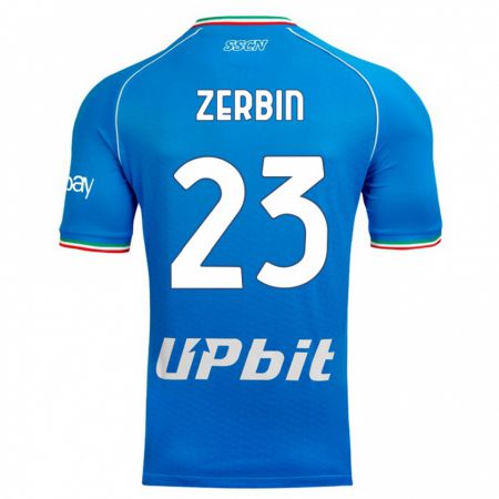 Kandiny Homme Maillot Alessio Zerbin #23 Bleu Ciel Tenues Domicile 2023/24 T-Shirt