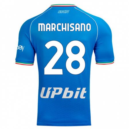 Kandiny Homme Maillot Matteo Marchisano #28 Bleu Ciel Tenues Domicile 2023/24 T-Shirt