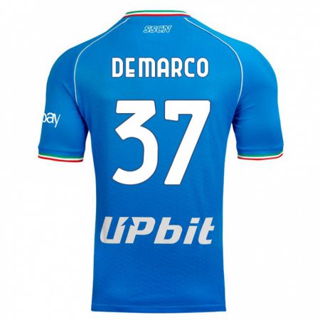 Kandiny Homme Maillot Francesco De Marco #37 Bleu Ciel Tenues Domicile 2023/24 T-Shirt