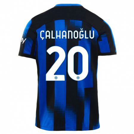 Kandiny Homme Maillot Hakan Calhanoglu #20 Noir Bleu Tenues Domicile 2023/24 T-Shirt