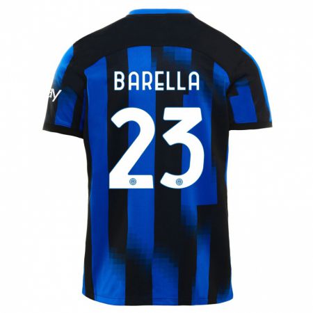 Kandiny Homme Maillot Nicolò Barella #23 Noir Bleu Tenues Domicile 2023/24 T-Shirt