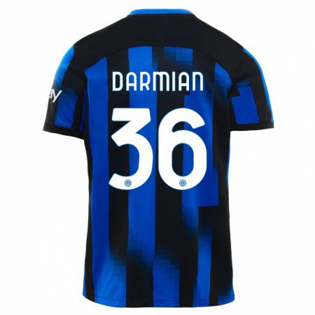 Kandiny Homme Maillot Matteo Darmian #36 Noir Bleu Tenues Domicile 2023/24 T-Shirt