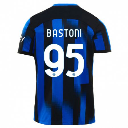 Kandiny Homme Maillot Alessandro Bastoni #95 Noir Bleu Tenues Domicile 2023/24 T-Shirt