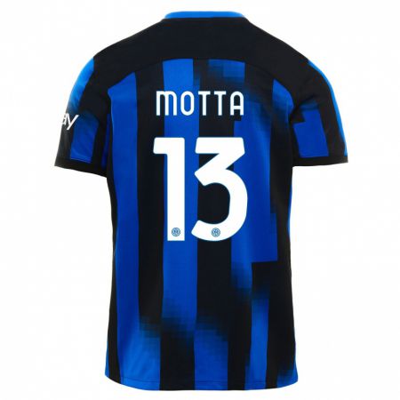 Kandiny Homme Maillot Matteo Motta #13 Noir Bleu Tenues Domicile 2023/24 T-Shirt