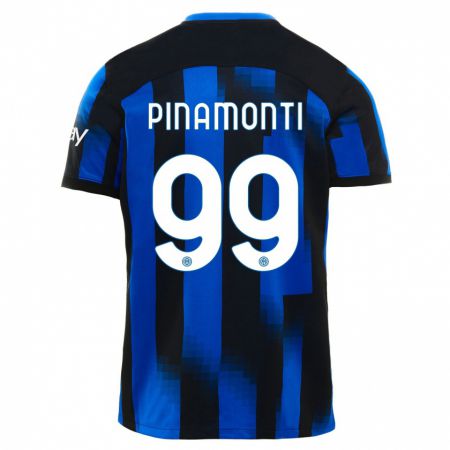 Kandiny Homme Maillot Andrea Pinamonti #99 Noir Bleu Tenues Domicile 2023/24 T-Shirt