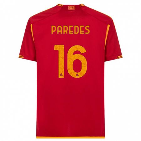 Kandiny Homme Maillot Leandro Paredes #16 Rouge Tenues Domicile 2023/24 T-Shirt