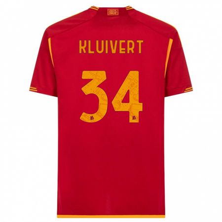 Kandiny Homme Maillot Justin Kluivert #34 Rouge Tenues Domicile 2023/24 T-Shirt