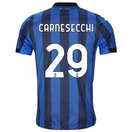 Kandiny Homme Maillot Marco Carnesecchi #29 Noir Bleu Tenues Domicile 2023/24 T-Shirt
