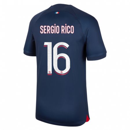 Kandiny Homme Maillot Sergio Rico #16 Bleu Rouge Tenues Domicile 2023/24 T-Shirt