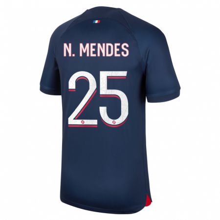Kandiny Homme Maillot Nuno Mendes #25 Bleu Rouge Tenues Domicile 2023/24 T-Shirt