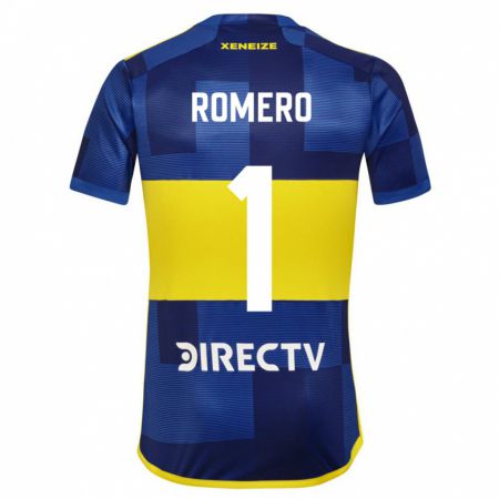 Kandiny Homme Maillot Sergio Romero #1 Bleu Foncé Jaune Tenues Domicile 2023/24 T-Shirt