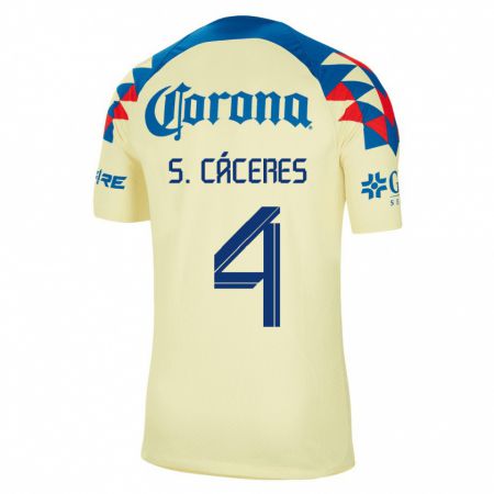 Kandiny Homme Maillot Sebastián Cáceres #4 Jaune Tenues Domicile 2023/24 T-Shirt