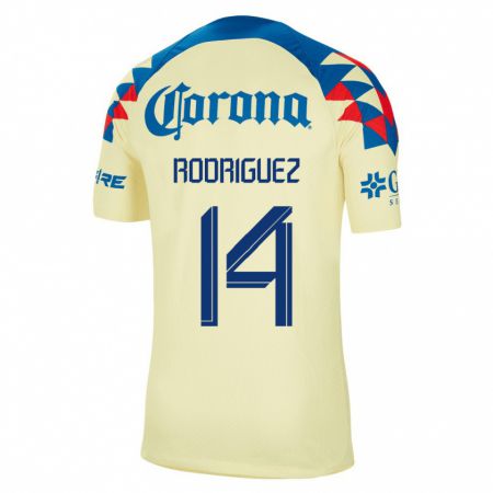 Kandiny Homme Maillot Monica Rodriguez #14 Jaune Tenues Domicile 2023/24 T-Shirt