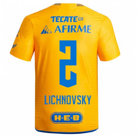 Kandiny Homme Maillot Igor Lichnovsky #2 Jaune Tenues Domicile 2023/24 T-Shirt