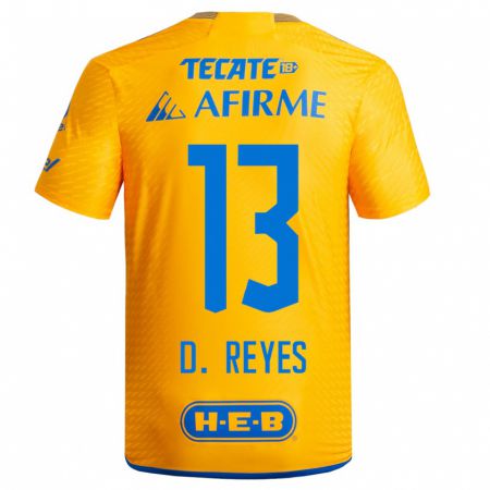 Kandiny Homme Maillot Diego Reyes #13 Jaune Tenues Domicile 2023/24 T-Shirt