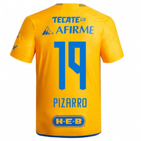 Kandiny Homme Maillot Guido Pizarro #19 Jaune Tenues Domicile 2023/24 T-Shirt
